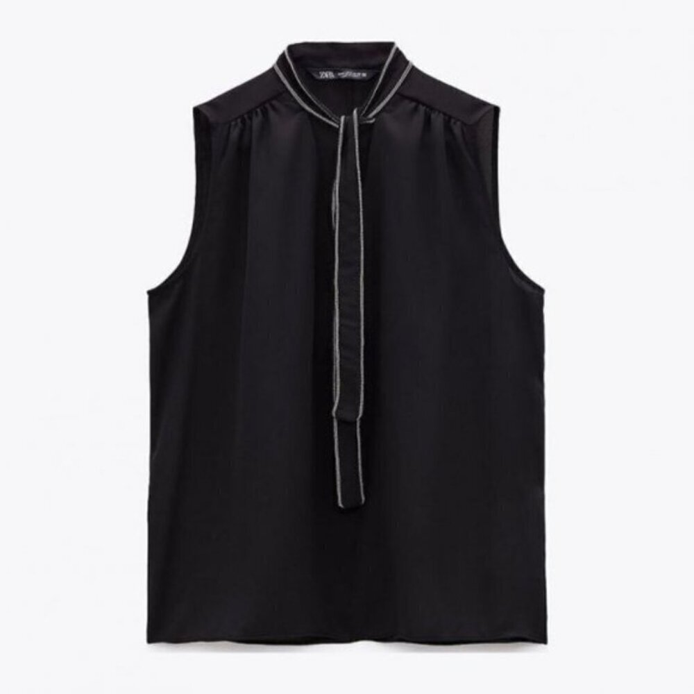 NWT Zara black & silver accent semi-sheer sleeveless blouse, XS